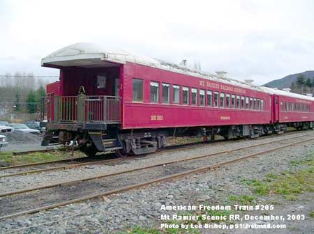 American Freedom Train Car 205 ex Reading 1329, Permacel Express, Springmaid Special, Preamble Express, BC Rail Britannia, Mt Rainier 321