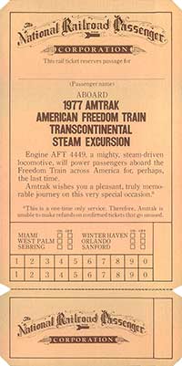 Amtrak Transcontinental Steam Excursion Ticket